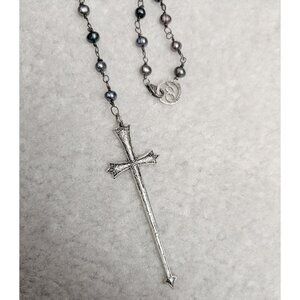 Gothic Silver Cross Pendant Necklace